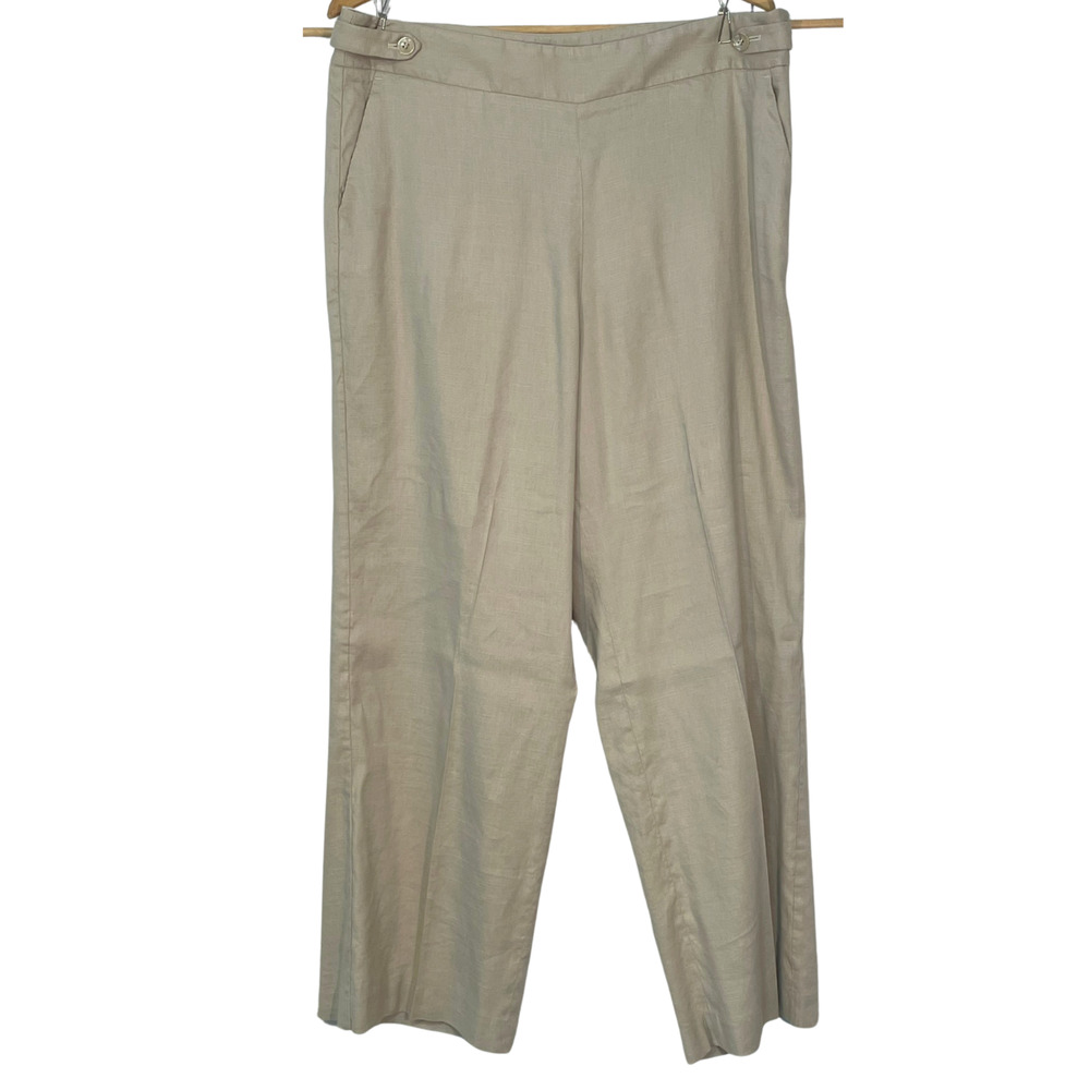 Talbots Petites 16P Wide Leg Pants 28.5" Ins Linen Blend Flat Front Neutral Tan